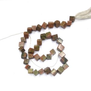 Beads Unakite Cubes strings of 14 Inch