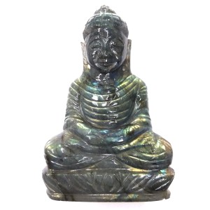 Lord Buddha Hand Carved On Natural Labradorite Gemstone from Mahavir Gems