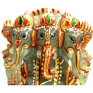 Elephant Head God ( Triple Head Ganesha) in Natural Serpantine Gemstone