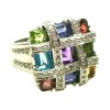 Sterling Silver Mosaic Ring with Gemstones and Cubic Zirconia