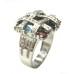 Sterling Silver Mosaic Ring with Gemstones and Cubic Zirconia