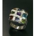 Sterling Silver Mosaic Ring with Gemstones and Cubic Zirconia