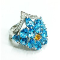 Natural Blue Topaz with Citrine  Ring in Sterling Silver