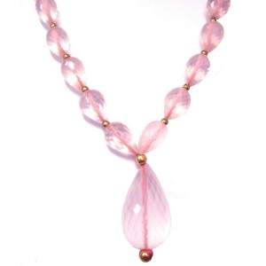 Rose Quartz Necklace,Graduated Pink drop shape faceted beads necklace