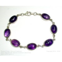 Silver Bracelet with Natural Amethyst Cabachone