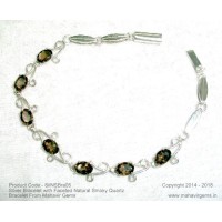 Silver Bracelet with Faceted Natural Smoky Quartz